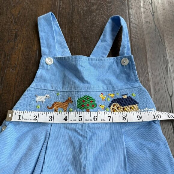 Toddler Corduroy Embroidered Farm Theme Overalls Light Blue Cotton Size 4T - Picture 11 of 12